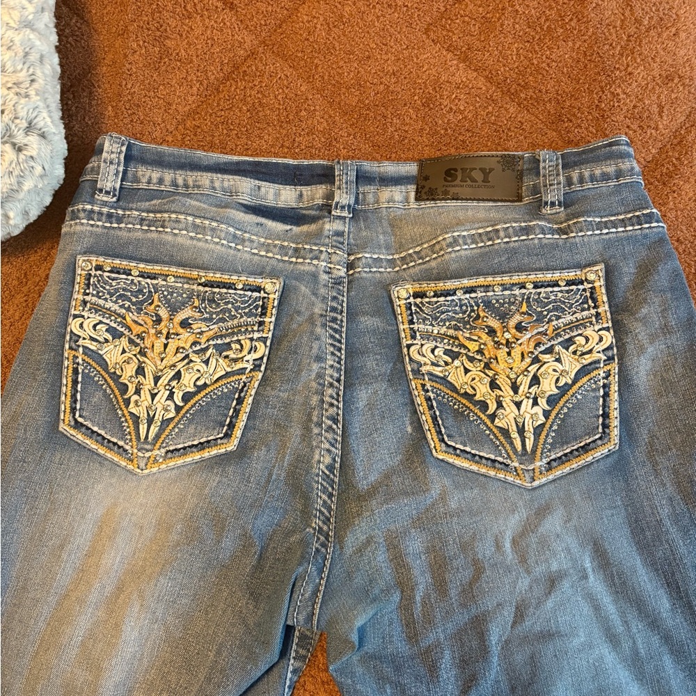 Sky Women's Blue Embroidered Jeans